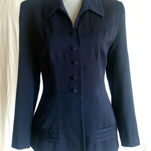 Vintage 40s Irene Sargent Jacket, Navy Wool, Nipped Waist, Shoulder Pads, Sz S